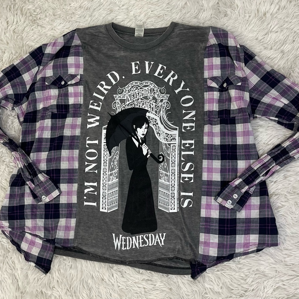 Gray and Purple Graphic Plaid Shirt